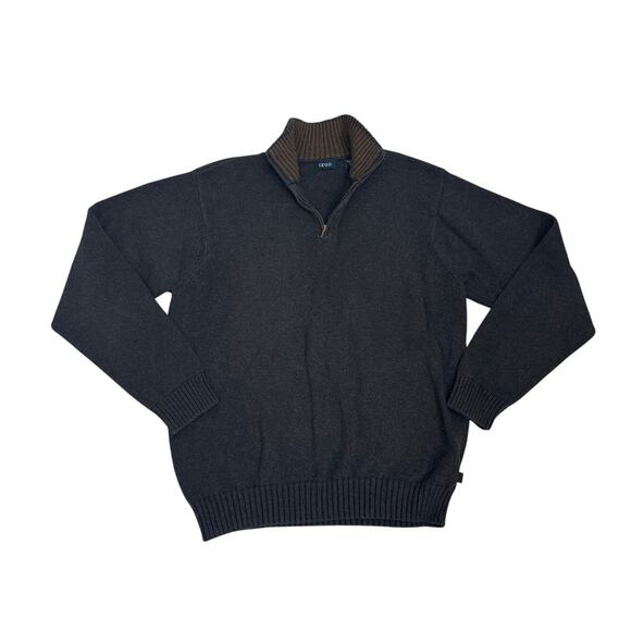 IZOD Sweater 1/4 Zip Long Sleeve Gray Brown Pullover Size Men's Large - Picture 1 of 4